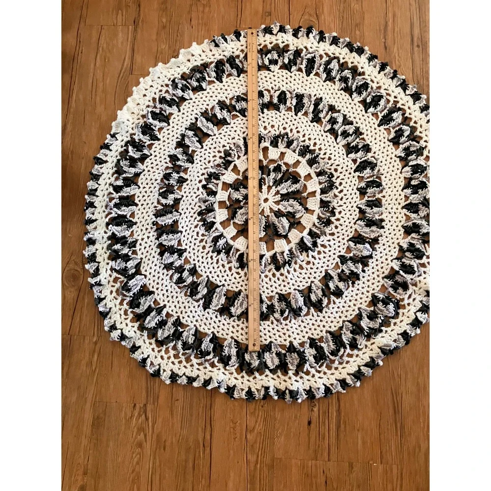 Crochet Mandala Throw Blanket White Black Gray Mandala Round